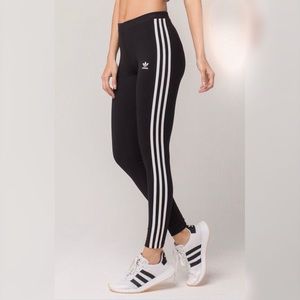 Adidas Originals Black Cotton Stretch 3 Stripe Leggings